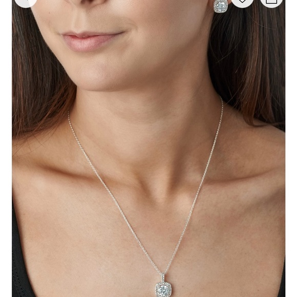 Macys Fine Silver Plate Cubic Zirconia Necklace and Stud Earring Set 18”+3” Ext - Picture 4 of 11